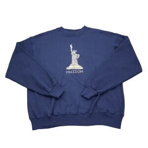 PGB Sweater Womens Blue Beaded Freedom Print Crew Neck Pull Over Outwear